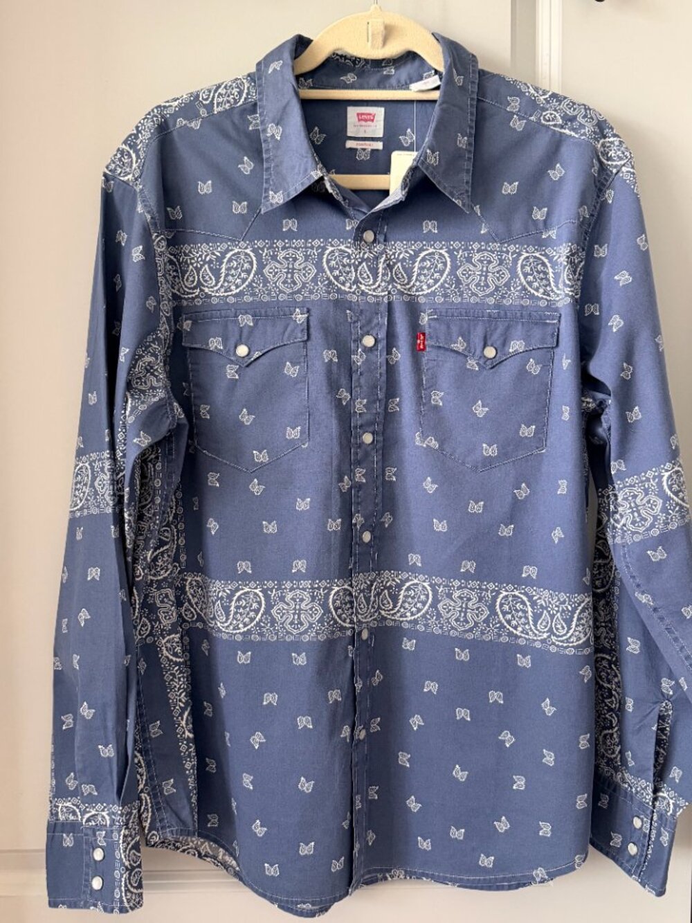 Levis Pearl Snap Western Bandana Paisley Shirt Mens L Rodeo 100% Cotton NWT - Picture 9 of 10